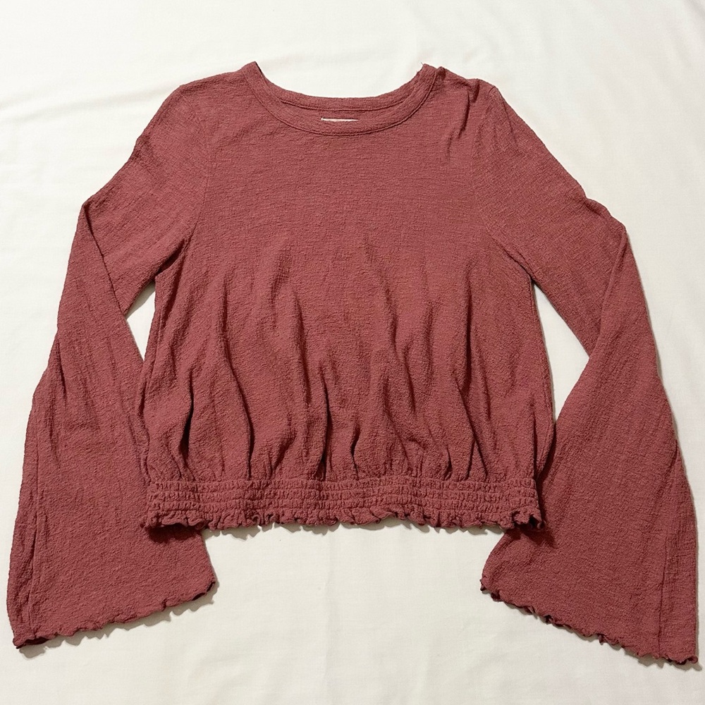 Madewell Bell-Sleeve Sweater with Elastic Blouson Waist, Mauve/Salmon - M